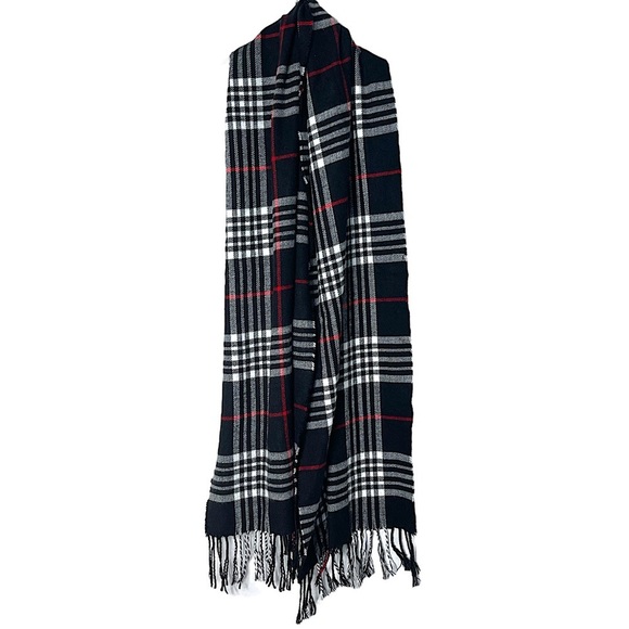 3/$20💥 Plaid Scarf | Black, Red, & White Plaid Scarf w/ Tassels | NWOT - Picture 1 of 5